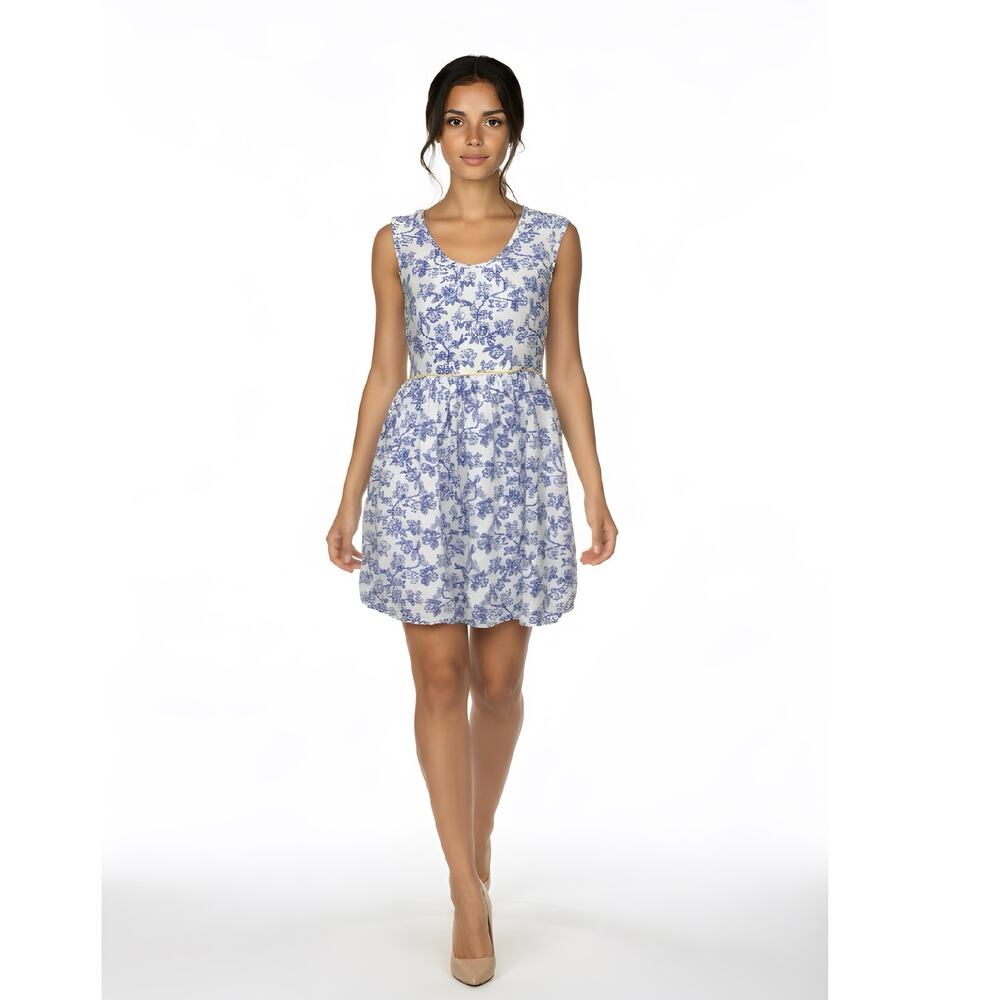 Matilda Jane Bluebell Dress SZ. 4 Hello Lovely Blue White Chinoiserie Linen